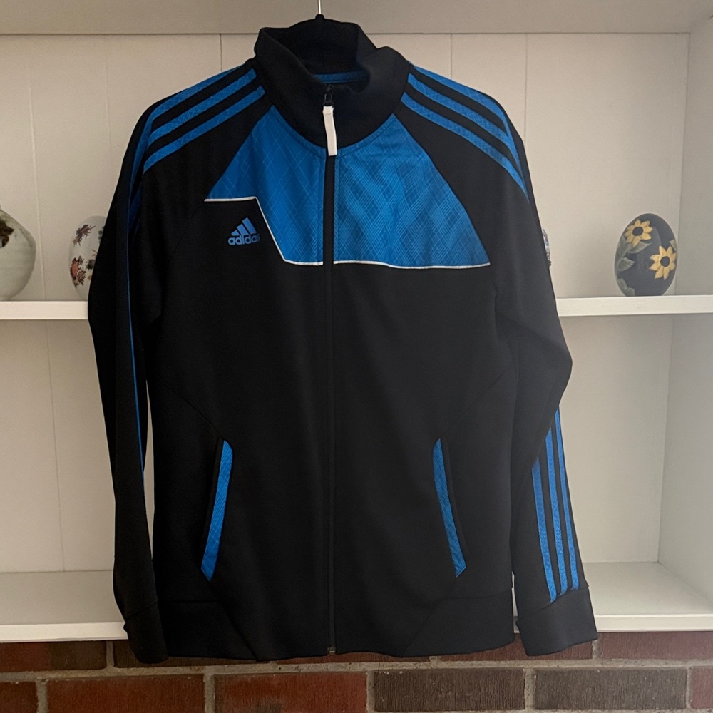 Adidas unisex  Black Windbreaker with Blue Accents